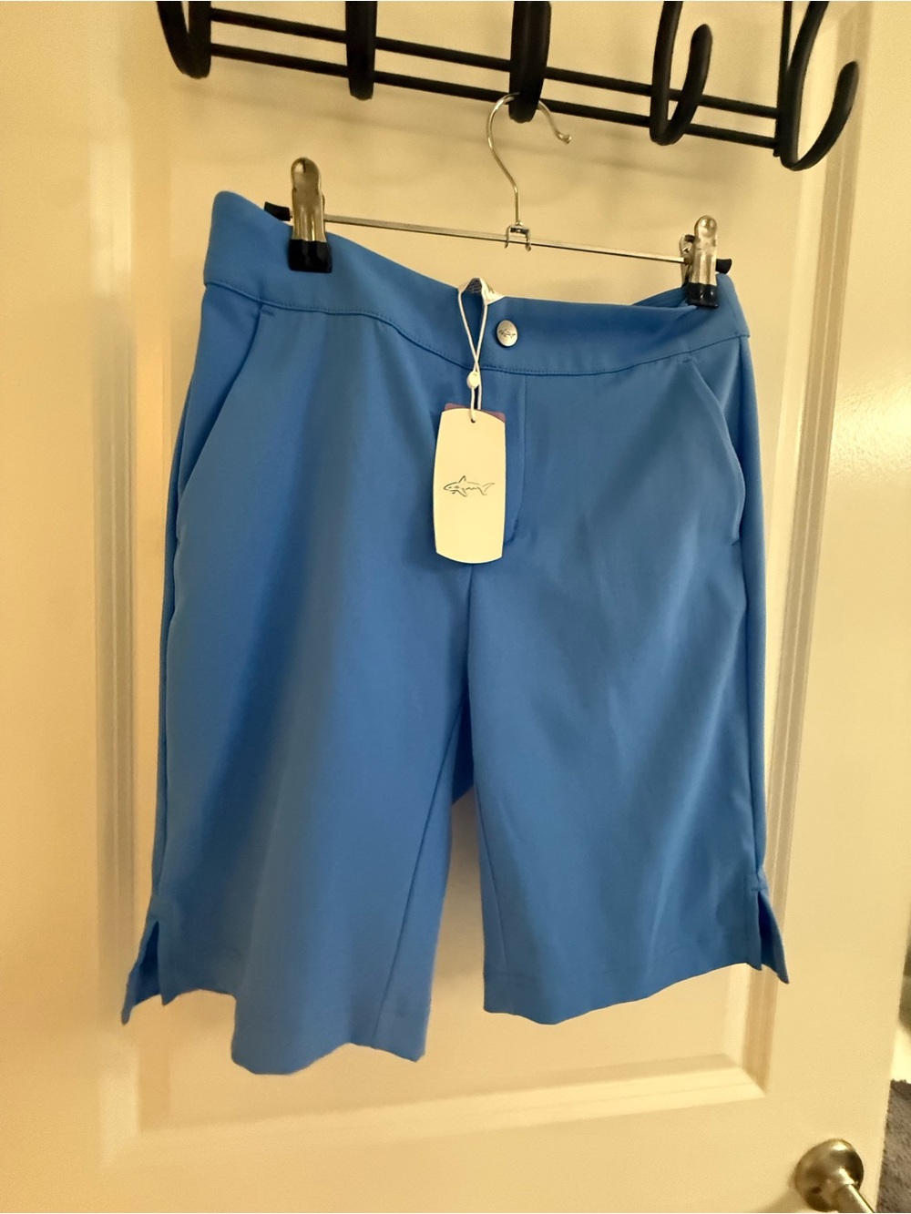 Women’s Light Blue Bermuda Shorts with Subtle Shark Tag
